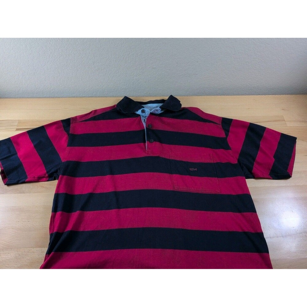 Paul & Shark Yachting Red Blue Striped Short Sleeve Mens Large Polo Shirt Italy